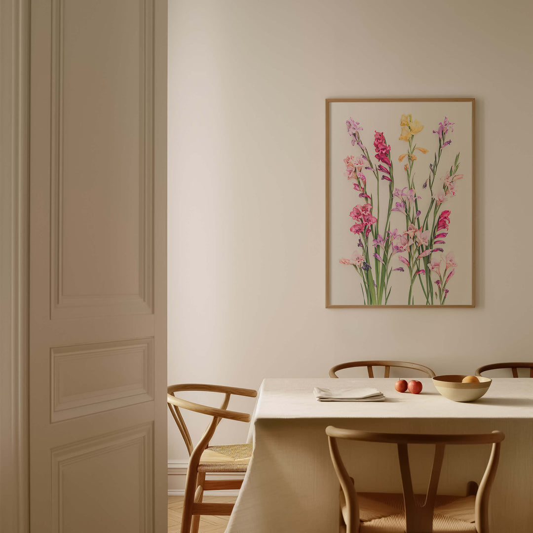 Flower art print Gladiolus hanging in dining room