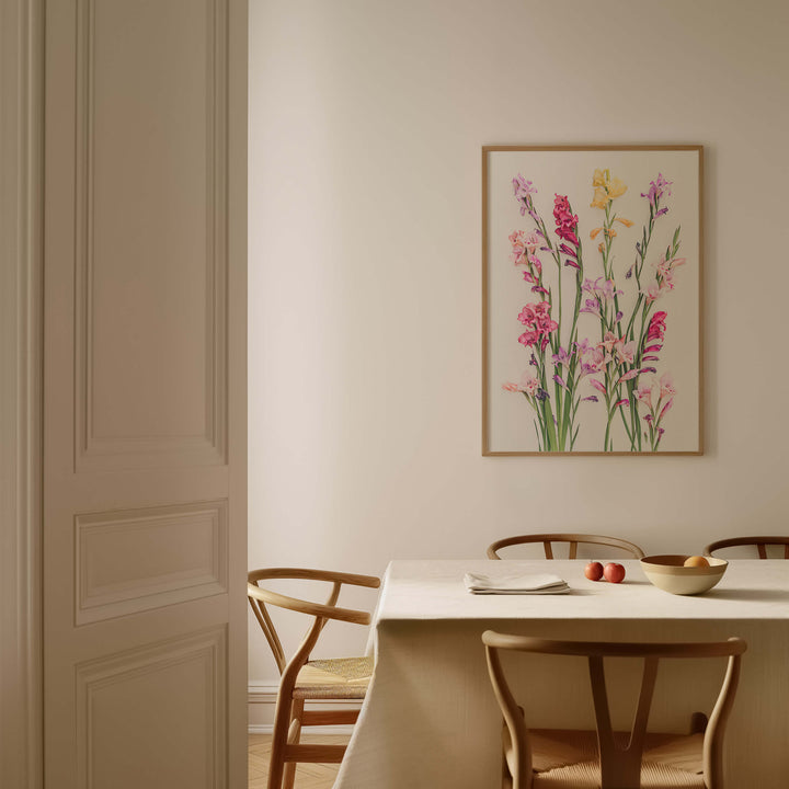 Flower art print Gladiolus hanging in dining room