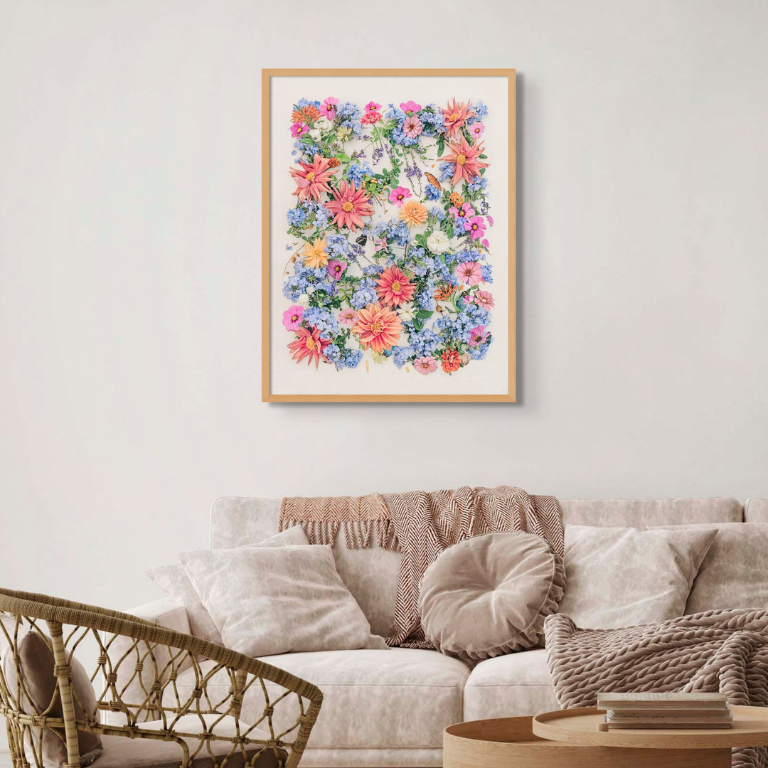 60 x 80 cm Hope floral print in oak frame in sitting room