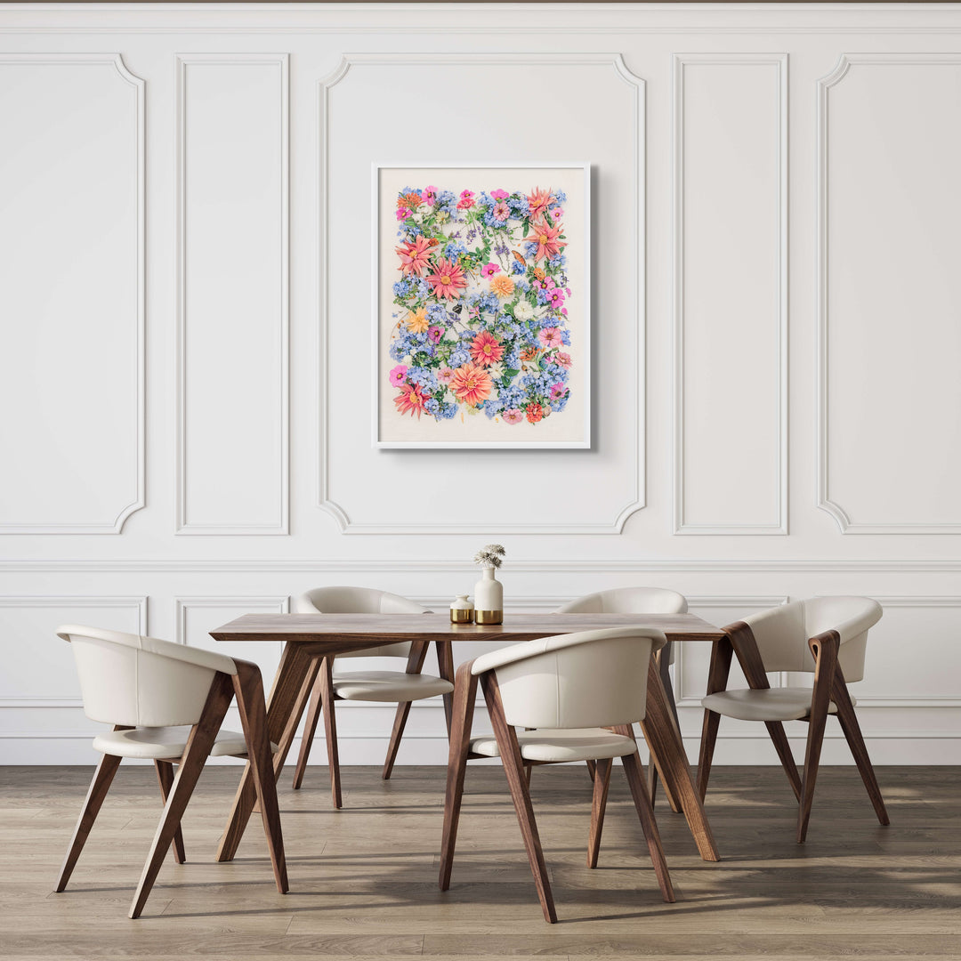 60 x 80 cms botanical print Hope in white frame in dining room