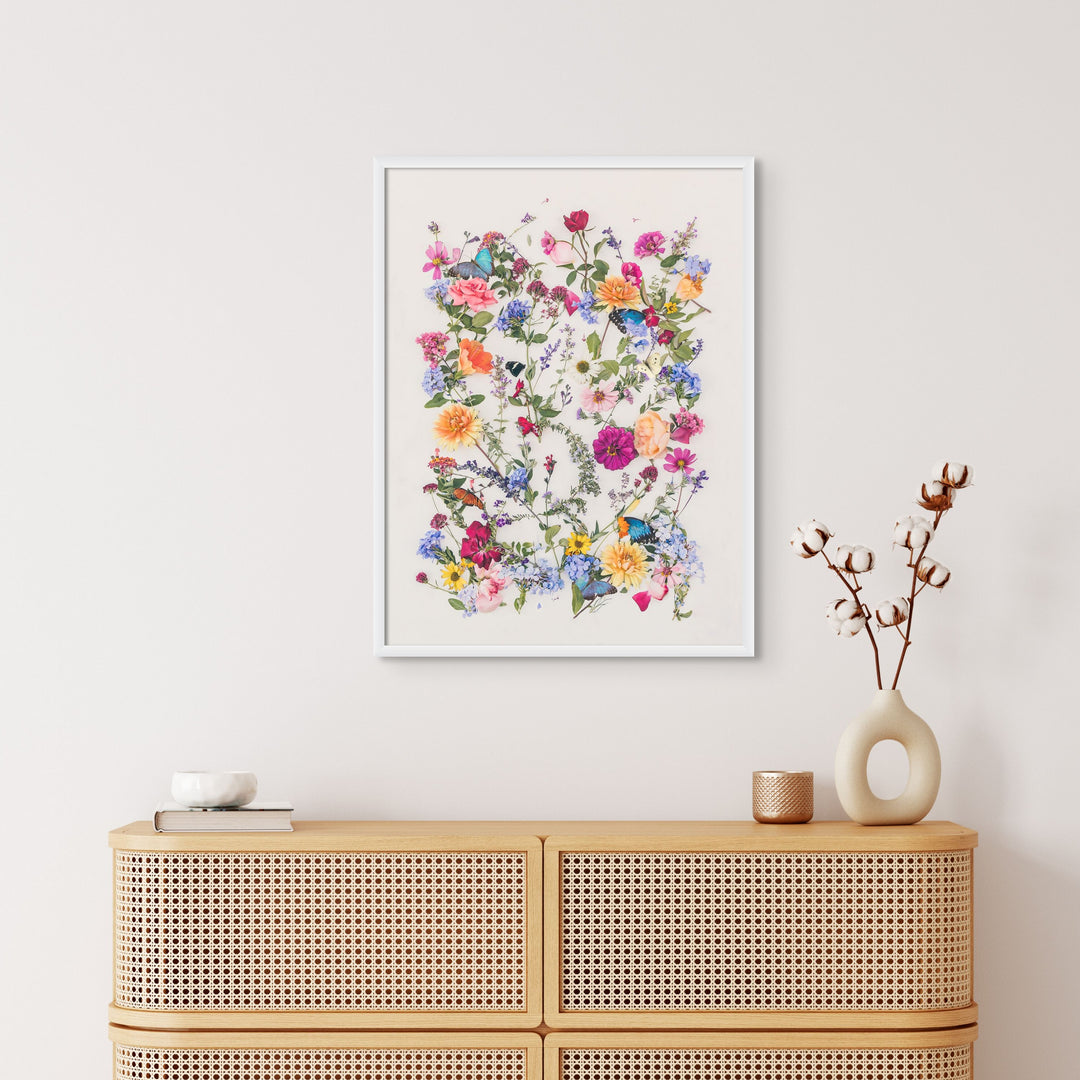 Love floral artwork 60 x 80 cm in white wood frame