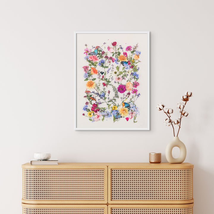Love floral artwork 60 x 80 cm in white wood frame