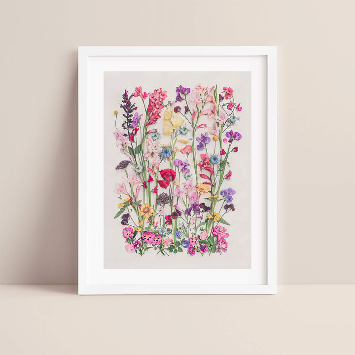 White framed small Poppy and Gladiolus flower print