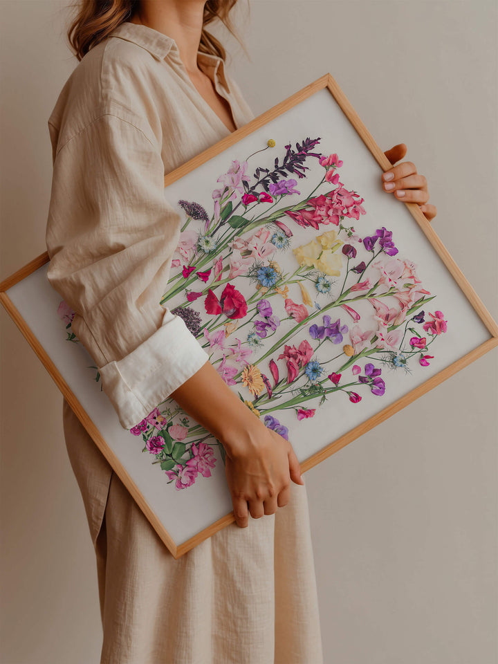 Woman carrying loral fine art print