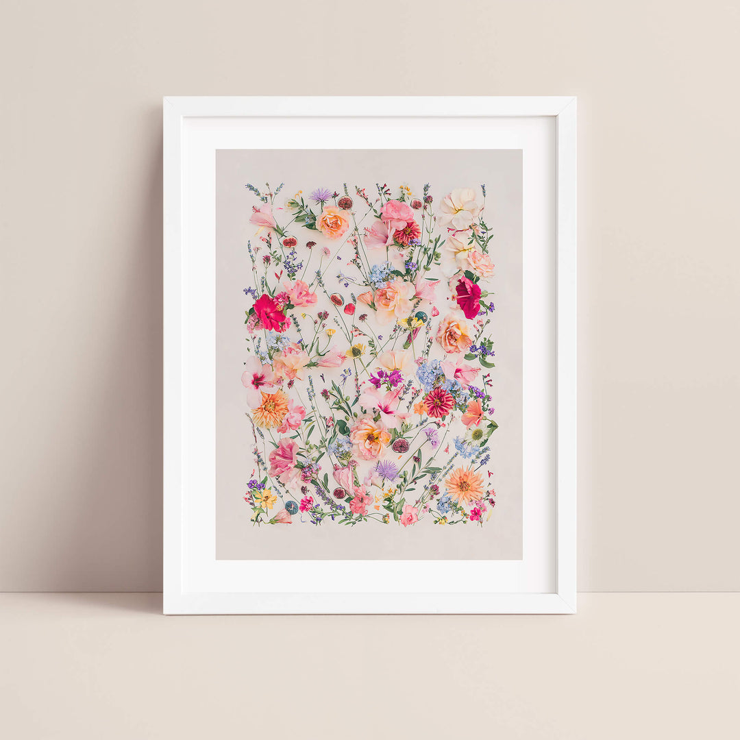 Flower print with border in white frame
