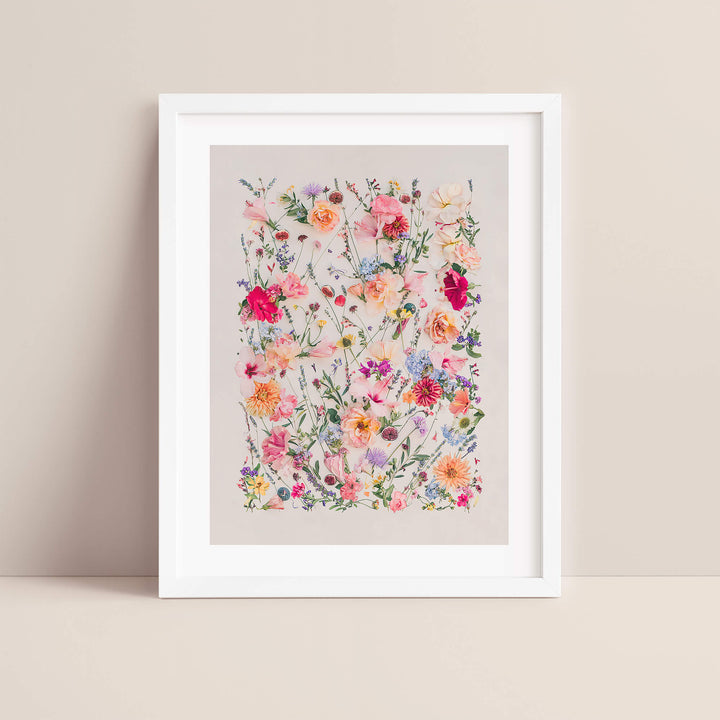 Flower print with border in white frame