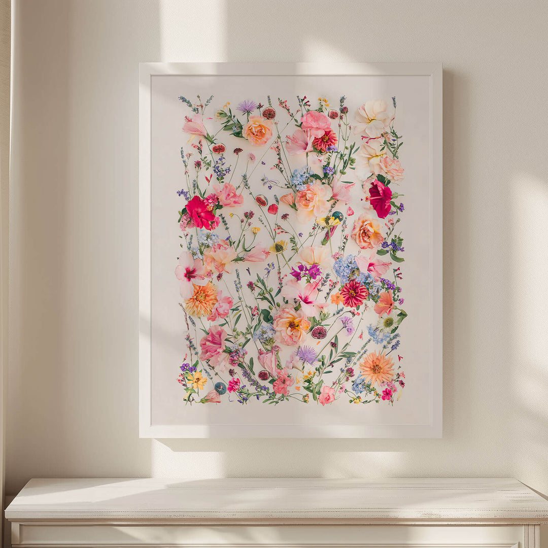 The Fig and Olive Garden hanging above white chest